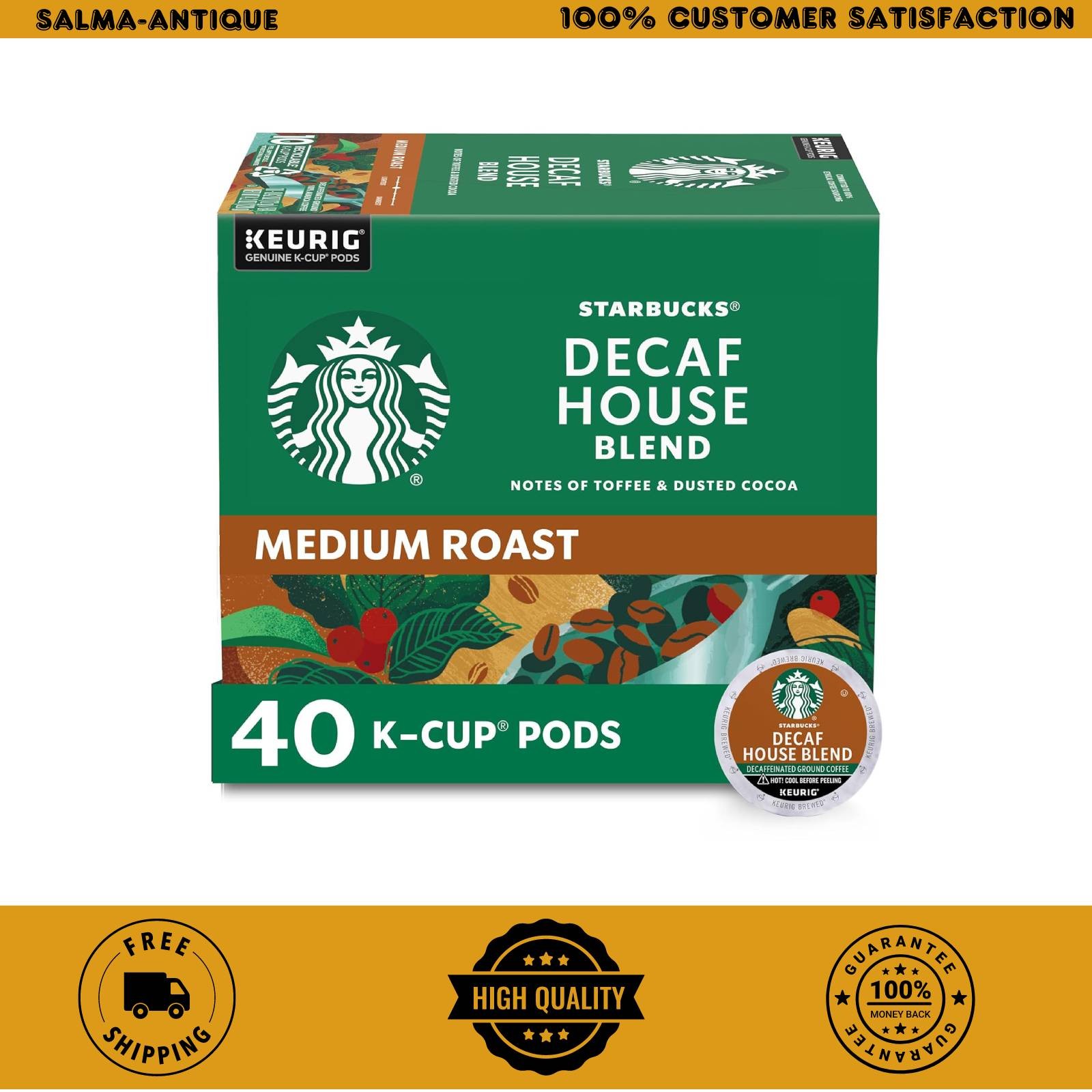 Starbucks Decaf House Blend Medium Roast K-Cup Pods 40ct Arabica Keurig