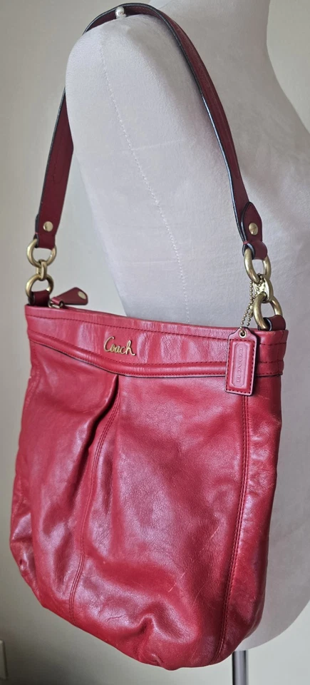Vintage Coach Ashley Red Leather Shoulder Bag Gold Hardware Purse Tote - Image 2 of 4