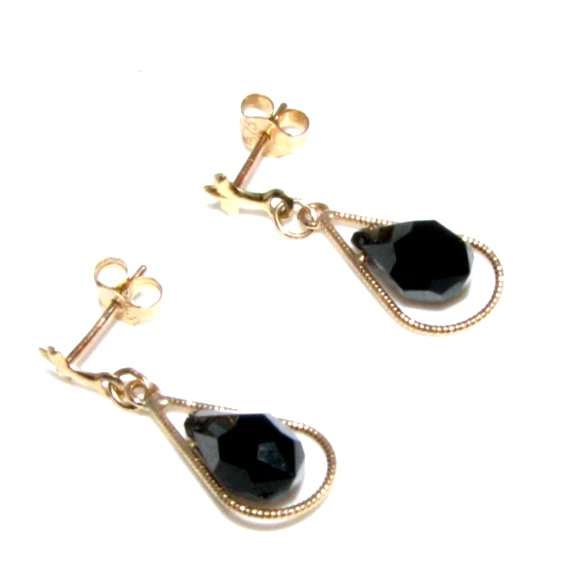 Pendientes Colgantes De Ónix Negro Facetado De Oro De 9 Quilates Para Mujeres - Imagen 2 de 4