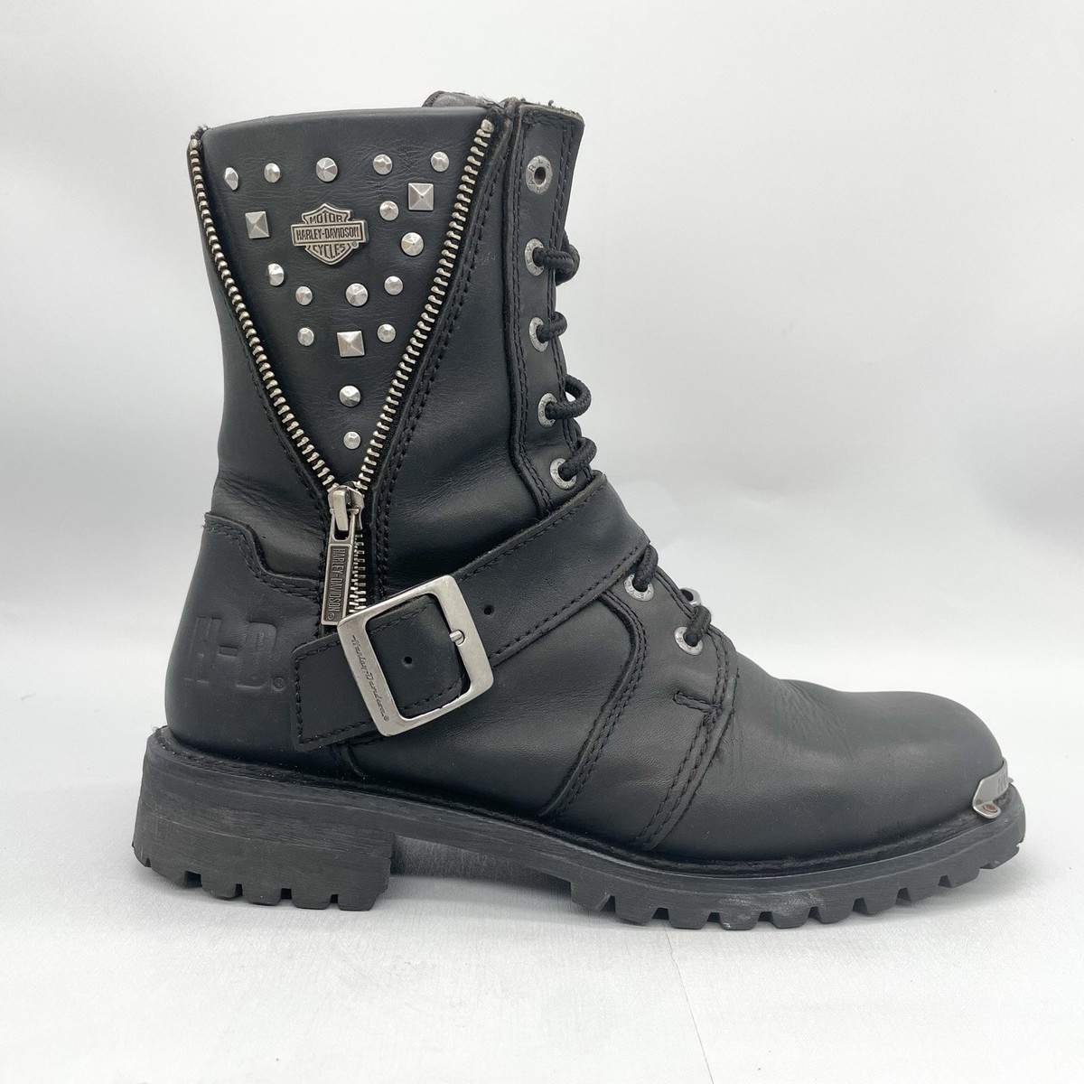 Harley Davidson Womens Mindy Moto Boots Shoes Black Leather