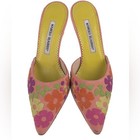 Manolo Blahnik Vintage Floral Patchwork Suede Mules Pink Heels Sz 36 — photo 2