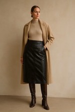 Vintage 90s Womens Genuine 100 Leather Pencil Skirt Small Black Midi Western