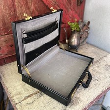 Vintage Black Leather Briefcase Gold-Tone Hardware 17.5"