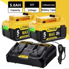 2Pack 20V 5.0Ah Battery / Charger for DeWalt 20 Volt Max Lithium Ion DCB200-2