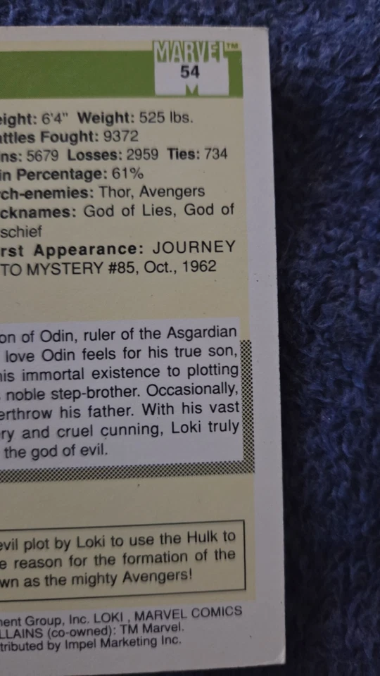 Tarjeta Loki 1990 Impel Marvel Comics Universe Super Villans #54 Foto 3 de 4