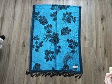 Beautiful Blue Floral Rose Reversible Pashmina Silk Shawl Wrap Scarf