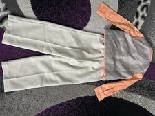 Boys Formal 3 Piece Suit Set Beige Vest Pants Orange Dress Shirt Long Sleeve