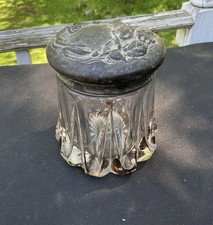 Antique Heavy Tobacco Glass Jar Heavy Ornate Art Nouveau 