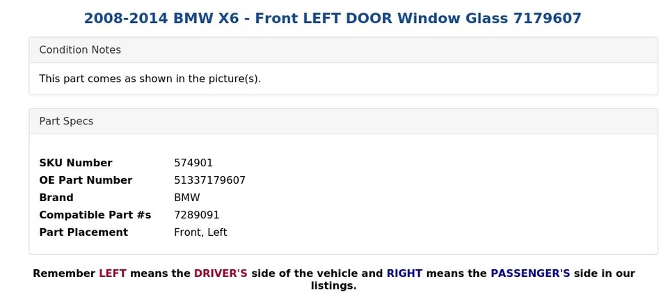 BMW X6 2008-2014 - cristal ventana puerta delantera izquierda 7179607 Foto 3 de 4