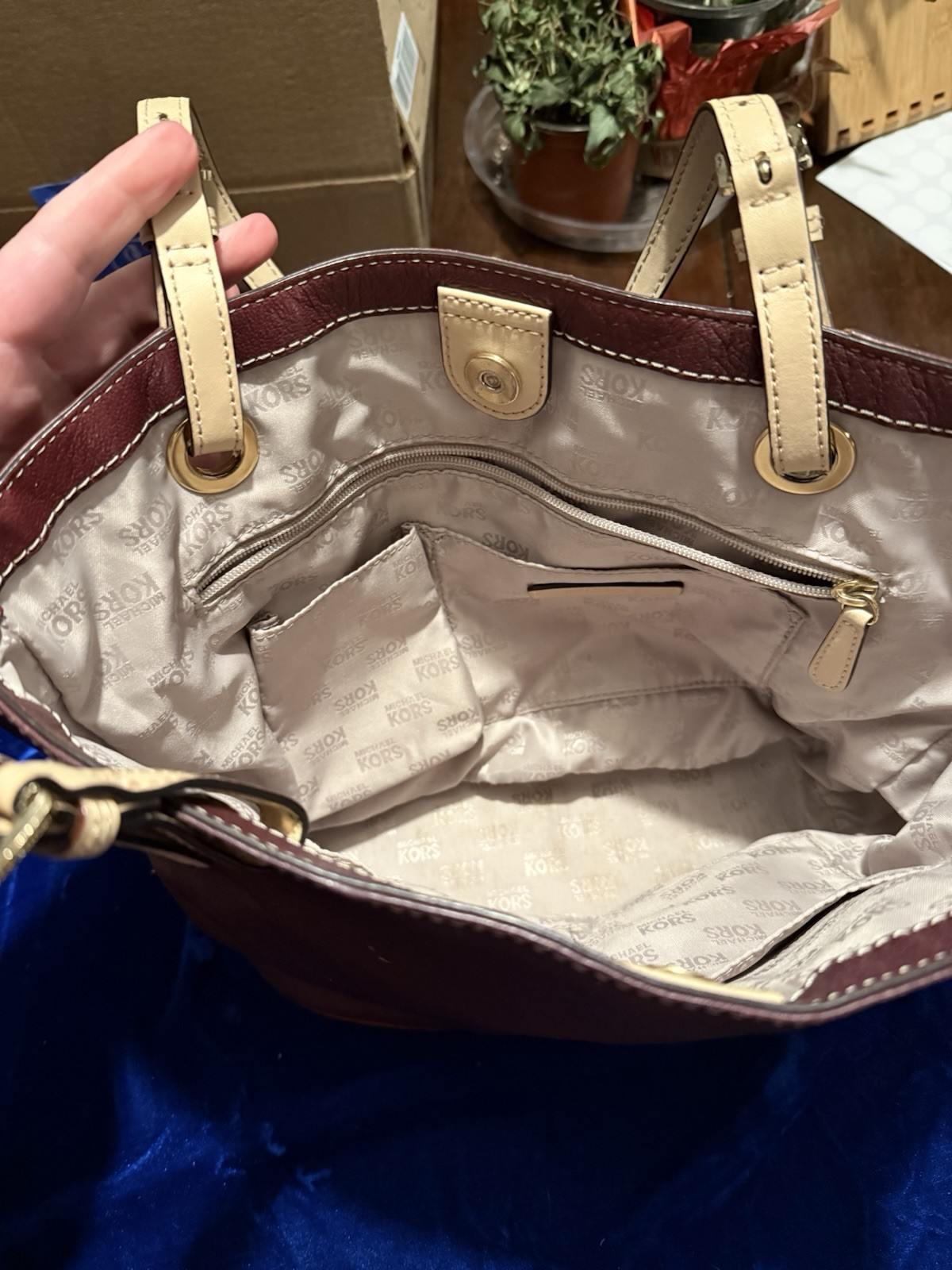 michael kors jet set tote bag burgundy thumbnail 4