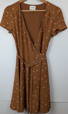 Sezane Dress Womens UK 10 Brown Silk Polka Dot Summer Lightweight Wrap Midi