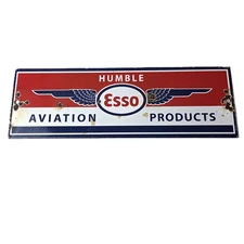 Vintage Esso Gasoline Sign - Humble Aviation Service Station Porcelain Gas Sign