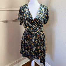 Urban Outfitters Velvet Tiger Floral Wrap Mini Dress Dark Print M Whimsygoth 