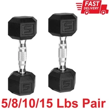 Barbell, 5-20Lb Coated Rubber Hex Dumbbell, Pair