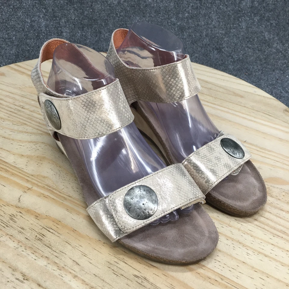 Sandalias Taos para mujer 11 carrusel 2 correas correa de cuero dorado punta abierta CA2-3209 Foto 3 de 4