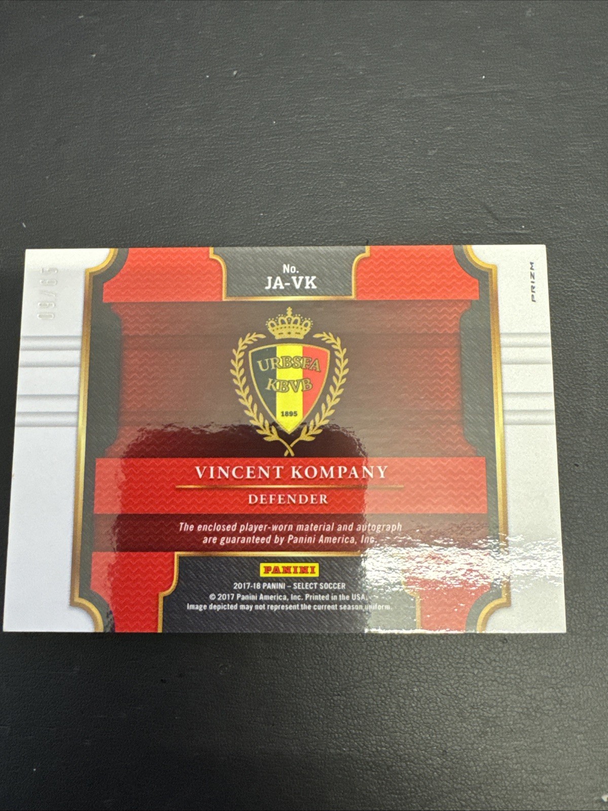 2017-18 Panini Select - Jersey Autographs Vincent Kompany #JA-VK White Prizm /65 view 2