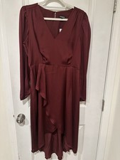 NWT Express Wine Red Satin Midi Dress - Size L - $98 Retail