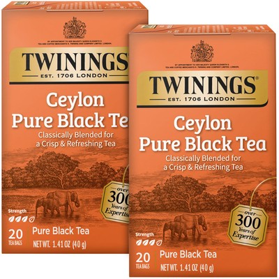 Twinings Ceylon Black Tea Pack of 20 Orange Pekoe Tea Bags for Fresh Flavor