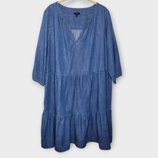 Talbots Tiered Denim Dress 1X Blue 100% Cotton