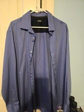 Alfani Men's Blue w/ Black Dots Button-Up Long Sleeve Casual Shirt Cotton XL