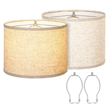 Lamp Shades Set of 2, Drum Lampshades 13" Top x 13" Bottom x 10" High with Sp...