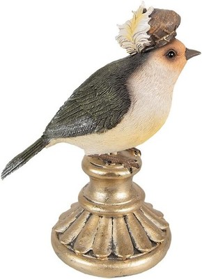 Clayre & Eef Figur Vogel aus Sockel mit Hut Deko 17 cm hoch