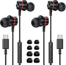 USB C Wired Earphones With Mic For Iphone 15 16 Pro Max Ipad Samsung Pack of 2 