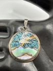 VTG Unusual Sterling Crush Turquoise & Paua Shell Reversible Pendant. 3.3 Grams. — photo 1