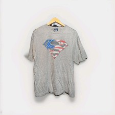 Vintage Grey Y2K Superman USA Print Shirt Size XL Made In USA
