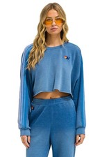 NEW Aviator Nation Classic Stripe Cropped Crew Sweatshirt Faded Water XL ret 179