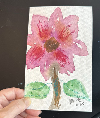 Original Watercolor and pastel pink flower Unframed  2025 #026A