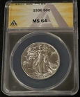 1936 Walking Liberty Half Dollar - ANACS MS64 - Uncirculated Silver