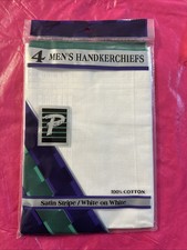 NEW Paris Accessories Inc White Satin Stripe 100 Cotton Handkerchiefs 4ct Pk