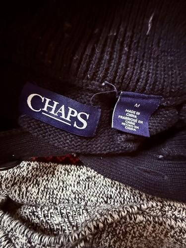 Chaps Fair Isle Quarter Button Knit Sweater Black Red Gray Cotton M - Picture 4 of 7