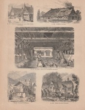 Bauernh&auml;user Niedersachsen Oberbayern Alts&auml;chsisches  HOLZSTICH von 1872 Selten