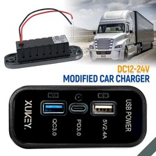 12V/24V Car Bot RV USB Outlet Dual USB A Type-C Ports Charging Socket Panel