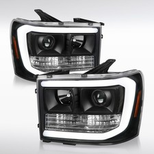Black Led Tube Projector Headlights Fit 2007-2014 Gmc Sierra 1500 2500hd Denali