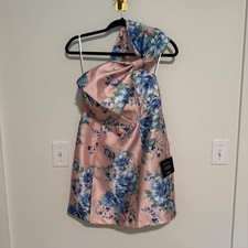 Lulus Pink Blue Floral One Shoulder Bow Mini Dress Medium New With Tags