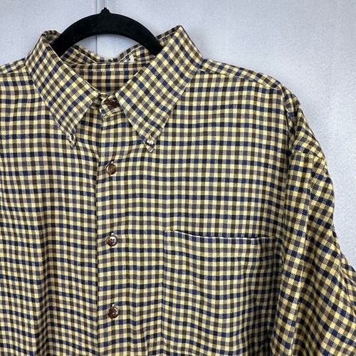 Men's Bullock & Jones Cotton Yellow Blue Small Check Plaid Button Up Shirt- XL - Picture 3 of 6