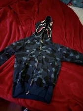 A Bathing Ape Shark Tiger Camouflage Full Zip Hoodie Blue Men's Size S