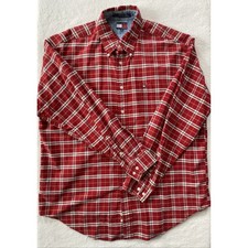 Vintage 90s Tommy Hilfiger Button Down Shirt Men XL Red Plaid Long Sleeve Cotton