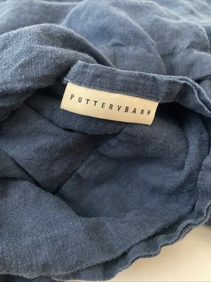 Pottery Barn Belgian Flax Linen Duvet Cover Set With Shams King Midnight Blue