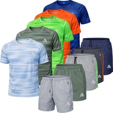 Mens Lightweight Textured Shorts T-Shirt Active Set 4 Way Stretch Gym Fitness