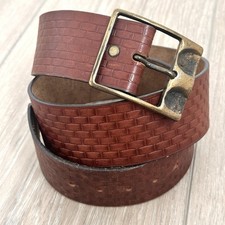 Vintage Hand Tooled Mens 41 32"-38  Brown Leather Belt Western Basket Weave