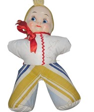 Vintage 1940-50s Carnival Prize Doll Celluloid Face Side Glance Stuffed Signed