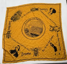 1937 Brand Yellow Queen Bee Honey Bee Neck Scarf Dead Bee Makes No Honey