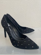 NINE WEST Tigershark Leather Upper Black Studded 9 1/2M Suede Pumps Heels 4 Inch