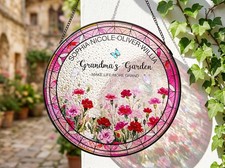 Personalized Stained Glass Window Hanging, Grandma's Garden Birth Flower