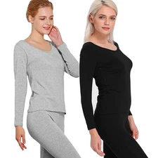 Womens Thermal Underwear Set Soft Fleece Lined Long Johns Base Layer Top& Bottom