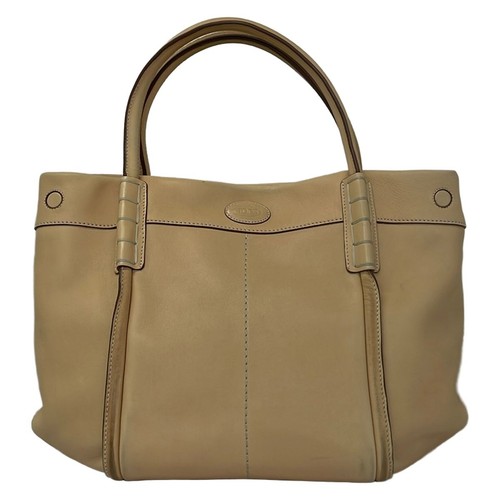 TOD'S Leather Tote Bag Beige Large A4 Italian Made Women's